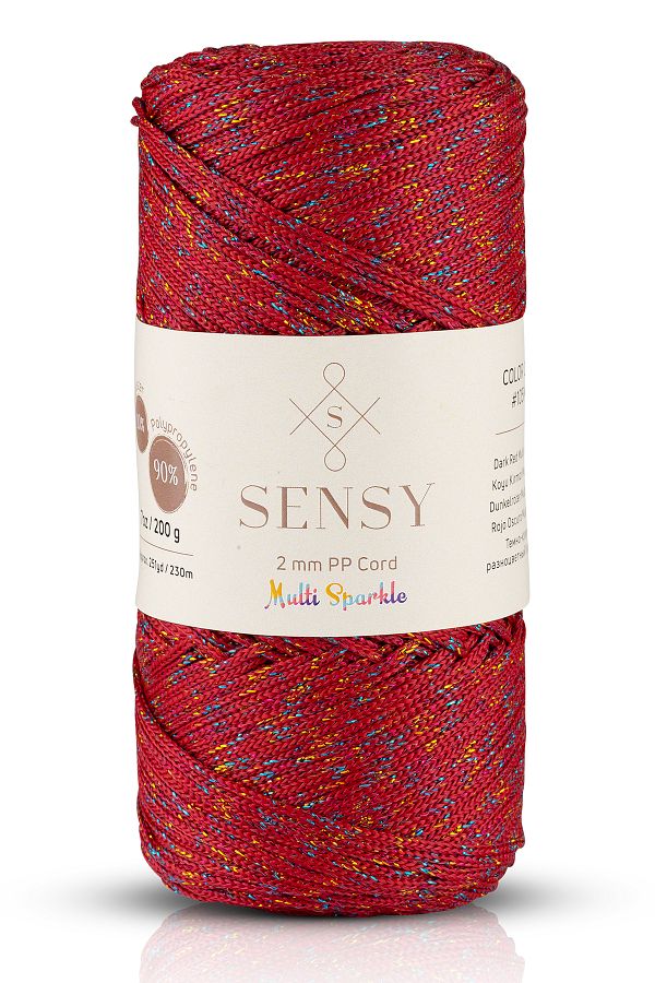 SENSY-Multi Sparkle Glitter 200 gr Polyester Macrame Thread Dark Red 2 Mm 230 M Supla Thread 1