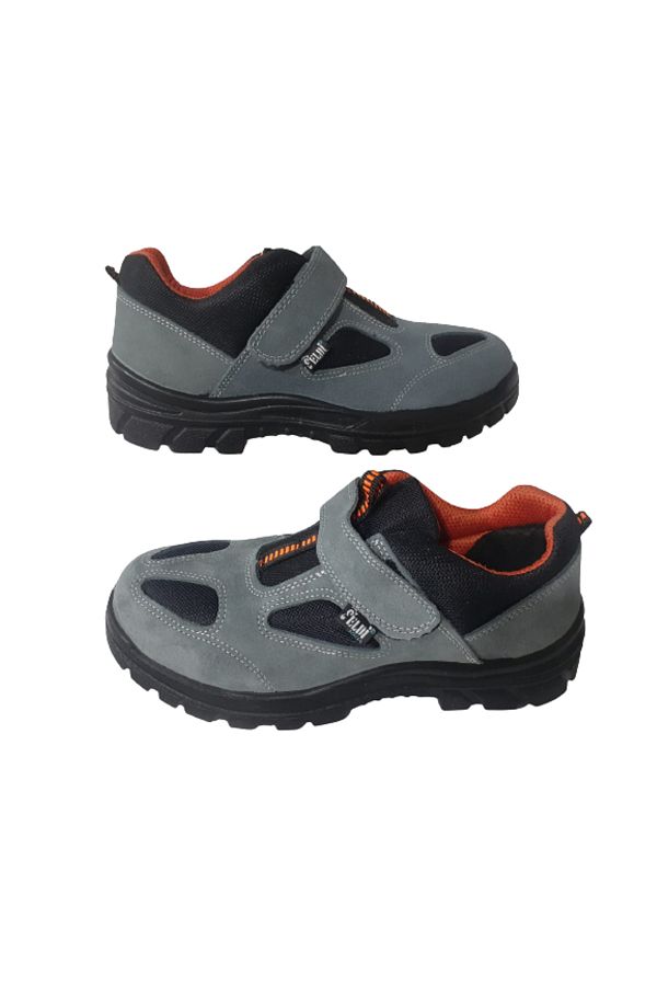 ELDİ-POWER Men's Grey-Orange Steel Toe Suede Work Safety Shoes 1