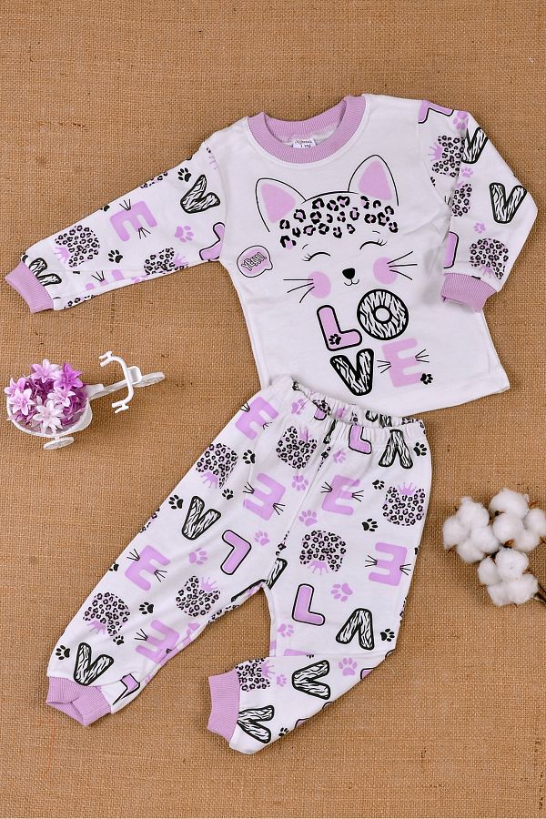 BAVV ER 100 Cotton Little Kitten Themed Combed Cotton Pajama Set Age 1 3 Trendyol