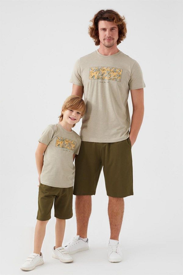 Arnetta-Ar2508-g Palm Tree Patterned Shorts Set 9-15 Years Khaki 1