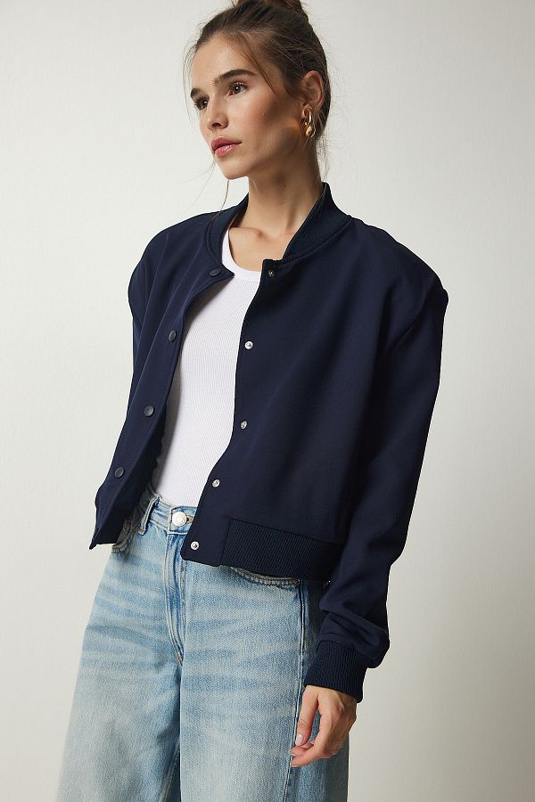 Happiness stanbul Women s Navy Blue Pocketed Bomber Jacket FN03136 Trendyol