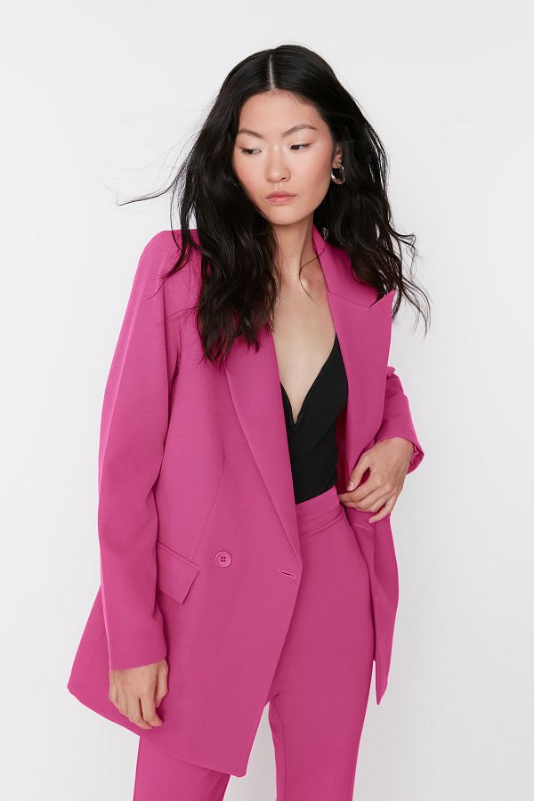 Trendyol Collection-Fuchsia Regular Lined Double Breasted Closure Woven Blazer Jacket TWOSS20CE0059 1