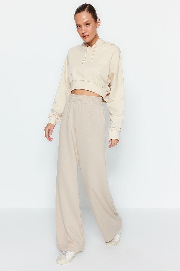 Trendyol Collection-Stone Premium Soft Fabric Kapsy Široká noha/Uvolněný střih Pletené tepláky Kalhoty TWOAW24EA00012 1