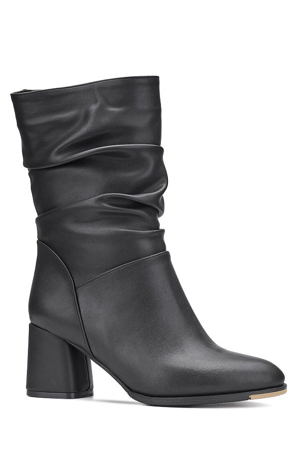 İmerShoes-حذاء نسائي أسود بطول الركبة - كعب عالي سميك مع ريش تايلاندي بدون منفاخ وسحاب 2430 1