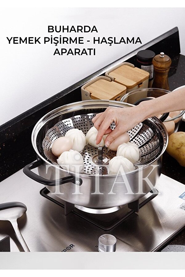 Genel Markalar Çelik Buharda Sebze-meyve-et Pişirme Katlanabilir Haşlama Aparatı| Buharlı Pişirici