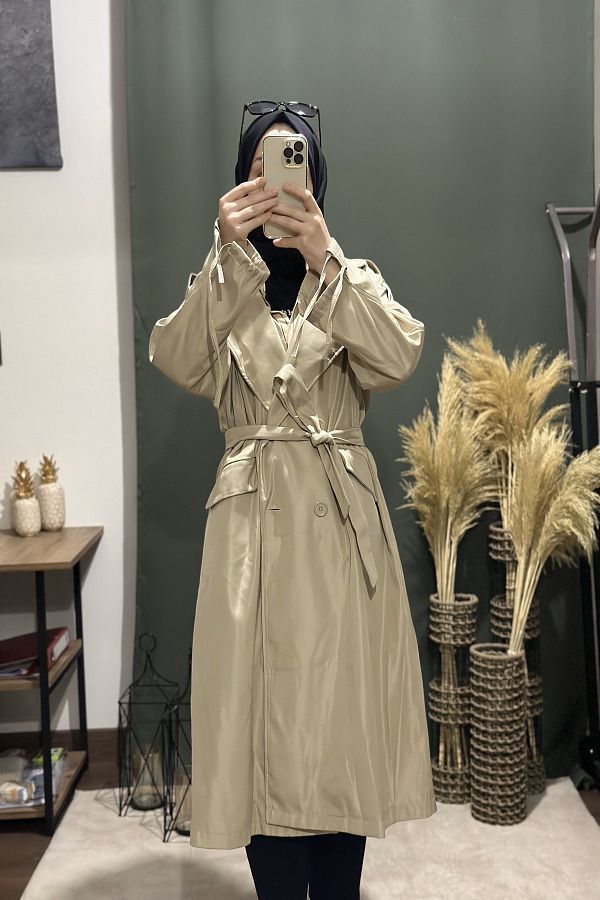 M SS MERA Modest Overcoat Beige Blazer dress Trendyol