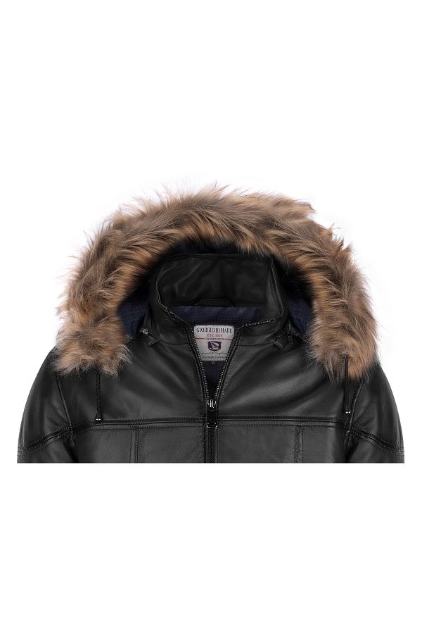 Giorgio Di Mare Men Hooded Double Pocket Black 100 Genuine Leather Trendyol