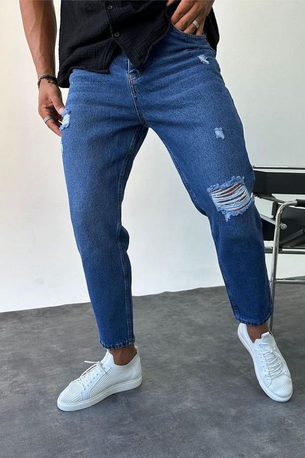 MADZEYMODA Boyfriend Men s Ripped Detailed Blue Jeans Trendyol