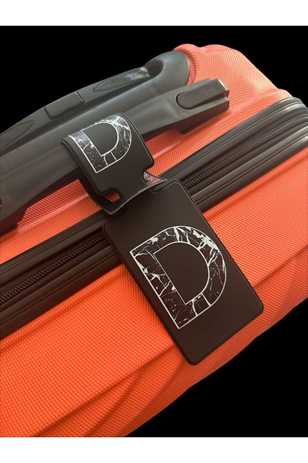 Cekuonline Suitcase Tag Patterned Black Silicone Name Suitcase Tag Luggage Tag Marble Letter D Trendyol