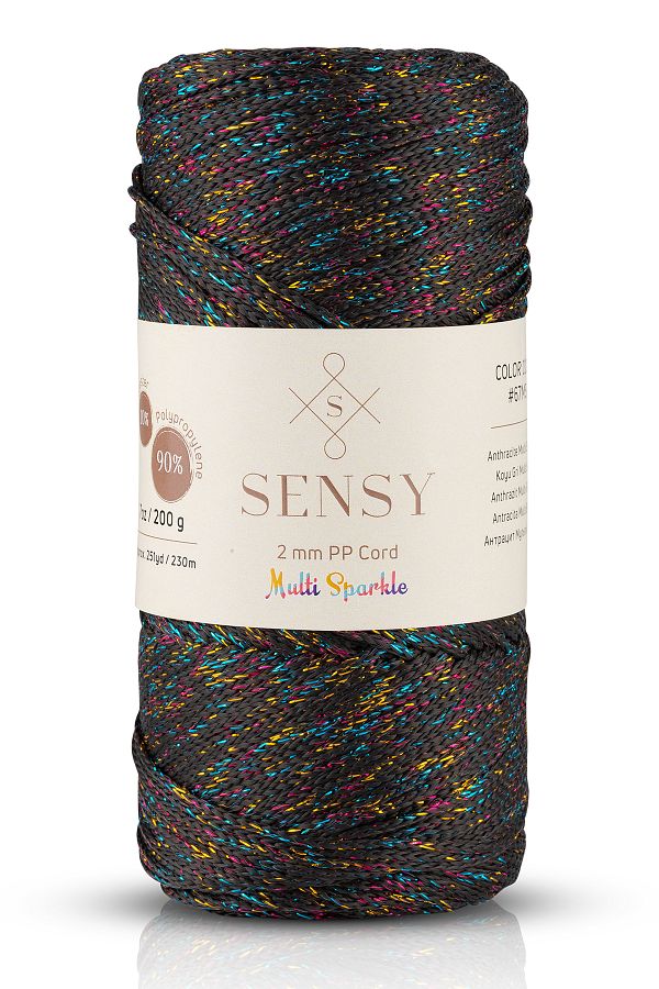 SENSY-Multi Sparkle Glitter 200 gr Polyester Macrame Thread Dark Gray 2 Mm - 230 M Bag thread 1