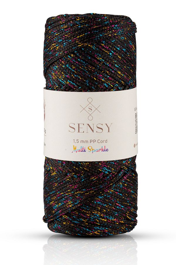 SENSY-Multi Sparkle Glitter Multicolored Thread 100 Gr Polyester Macrame Thread Black 1.5 Mm - 150 M 1
