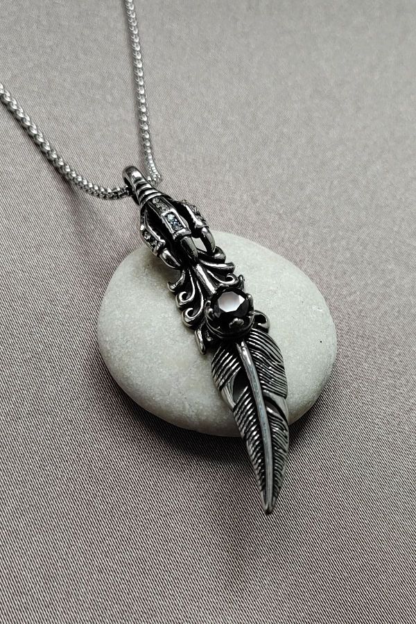 Chavin Men s Necklace Long Chain Feather Eagle Claw Steel ehy dm53 Trendyol