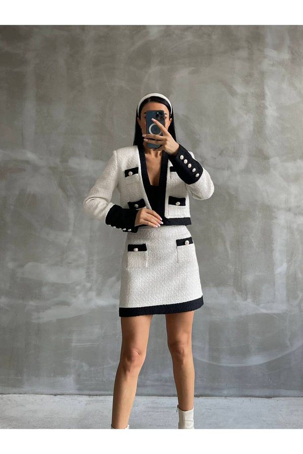 bymaestro woman Women s Crop Tweed Jacket Skirt Set Trendyol