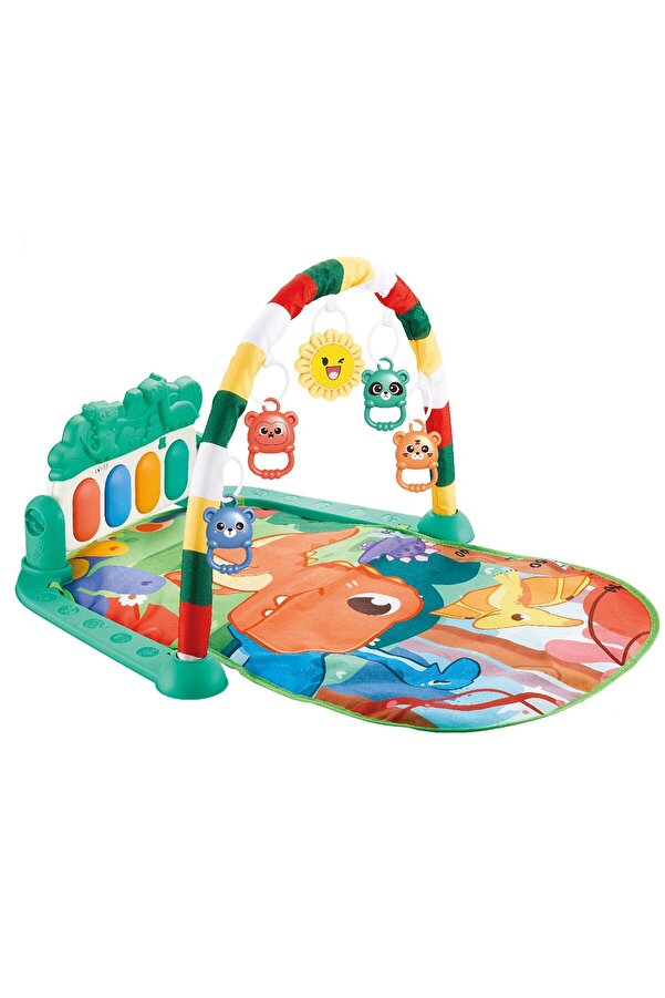 BabyLondy Dinozorlu Güneşli Piyanolu Bebek Oyun Halısı Eğitici Oyuncak Mavi