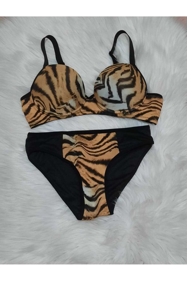 Wholesale Tiger Skin Underwire Bra Sexy Gather Bra&Panty Set