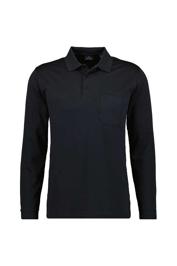 Ragman-Herren Langarm-Poloshirt - Soft Knit Polo Knopf Langarm, Baumwollmischung, Knopfleiste, Easy 1