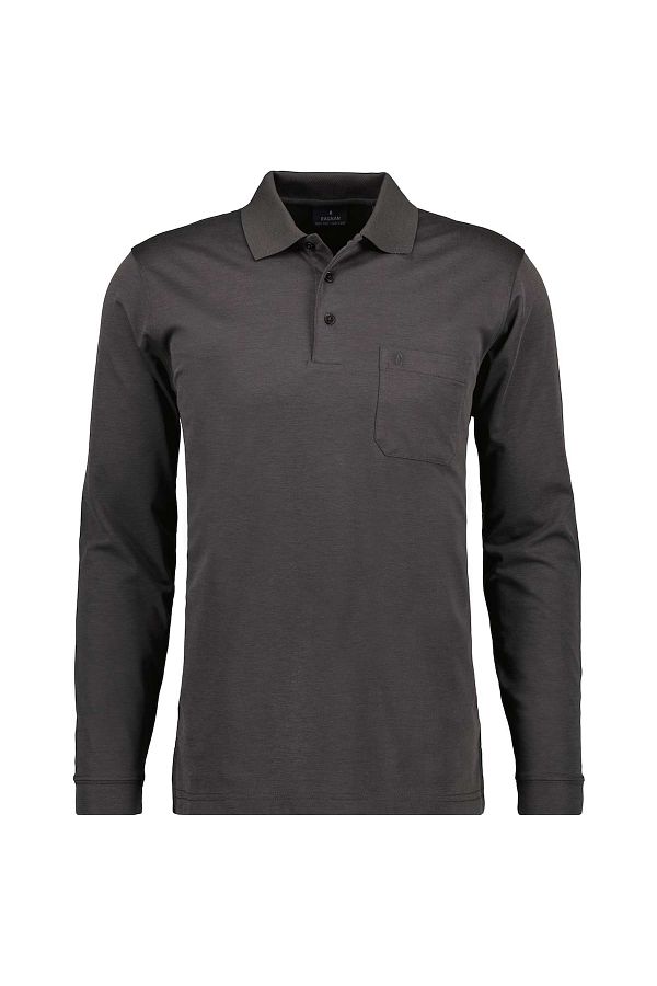 Ragman-Herren Langarm-Poloshirt - Soft Knit Polo Knopf Langarm, Baumwollmischung, Knopfleiste, Easy 1