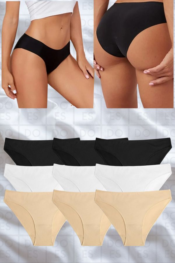 DoEs Giyim Women's 9-Piece Seamless Laser Cut Underwear Non