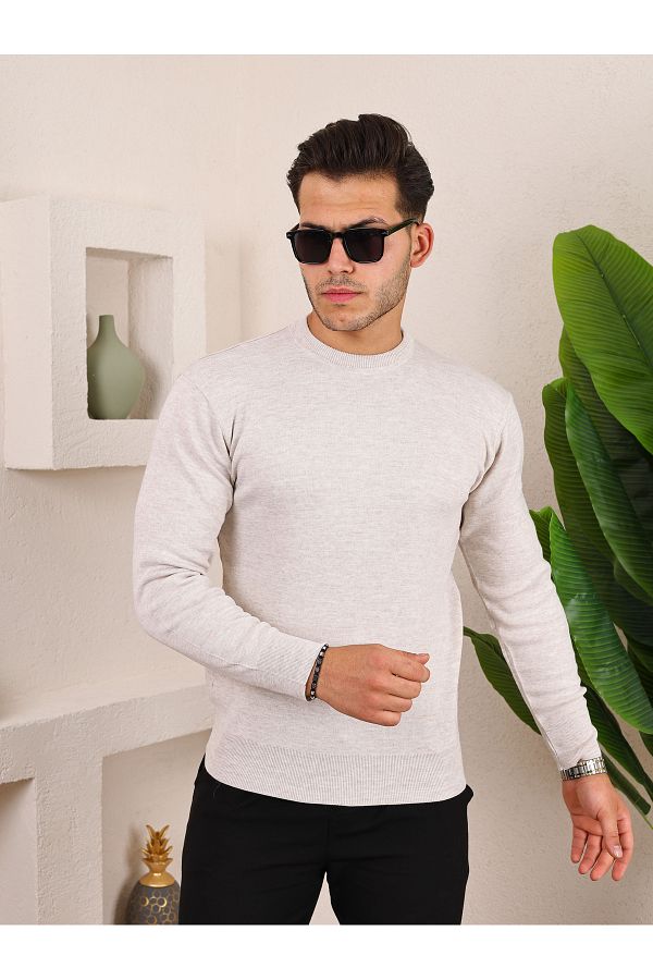 Piong Cream Colored Men s Crew Neck Knitwear Sweater Trendyol