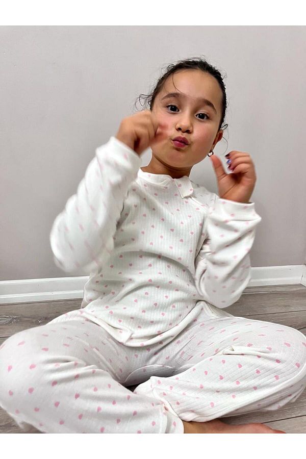 Esterella heart patterned children s sleeping bag girl s pajama overalls interlock 100 cotton sleeping bag Trendyol