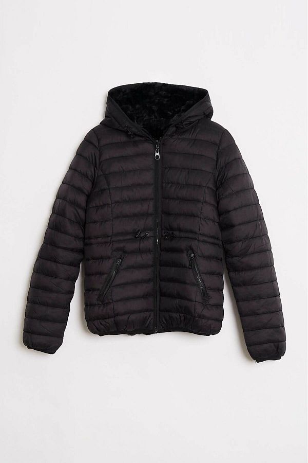 Robin-ROBİN Women's Plush Inflatable Short Coat Suitable for Double-Sided Use 1