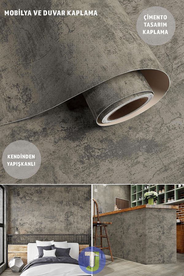 Technojet-Self-adhesive Cement Look Kitchen Bathroom Wall Cabinet Table Covering 60cmX100cm 1
