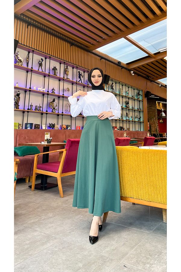 Green crepe maxi skirt clearance