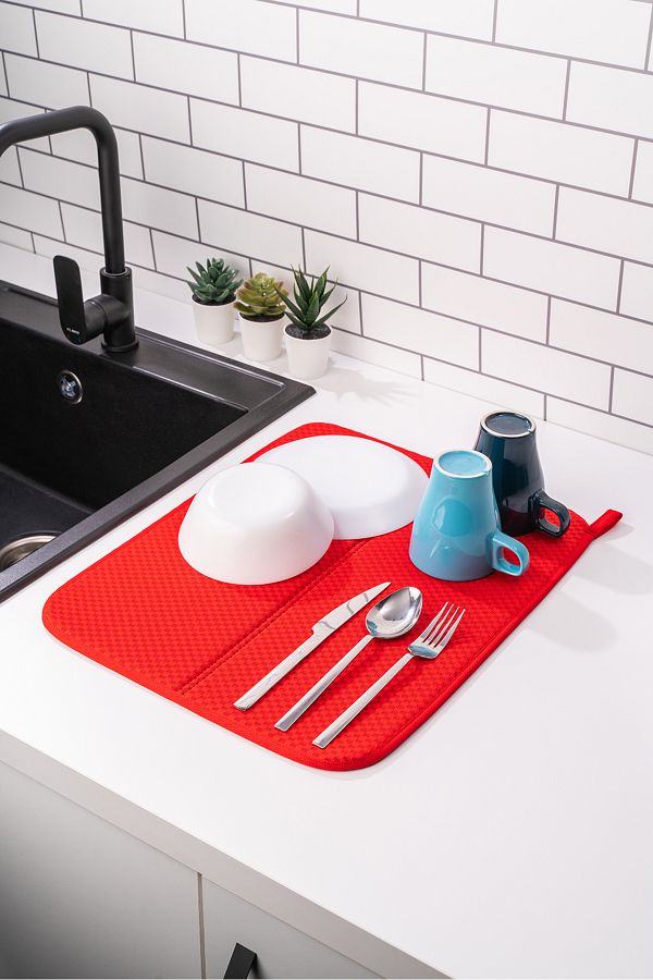 HOMELKA Mikrotex Dish Mat Super Absorbent Dish Drying Mat 45x36cm Foldable Dish Mat Red Trendyol