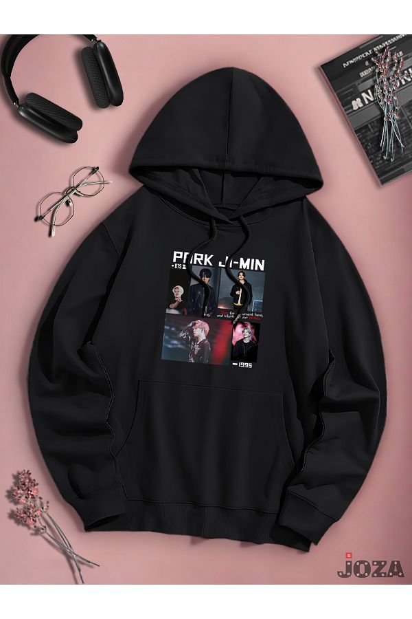 Joza Outdoors Unisex Women Men Basic Park Jimin Bts Printed Black Charm Hooded Fleece Sweatshirt Trendyol