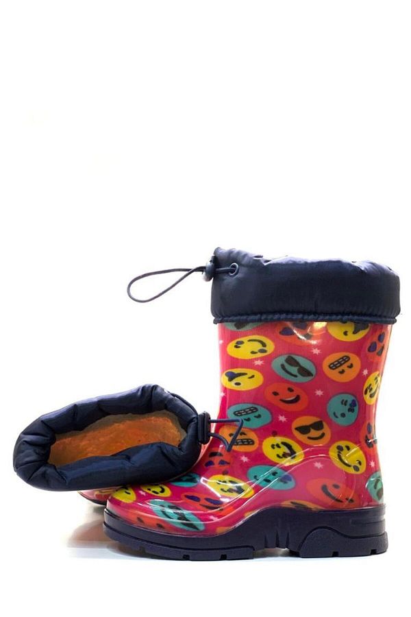 Tu ba Ortopedi 11 Girl s Fuchsia Emoji Rain Boots with Fur Inside Trendyol
