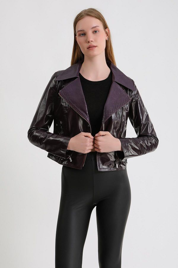 Deri Effect Women s Double Breasted Real Python Detail Jacket Trendyol