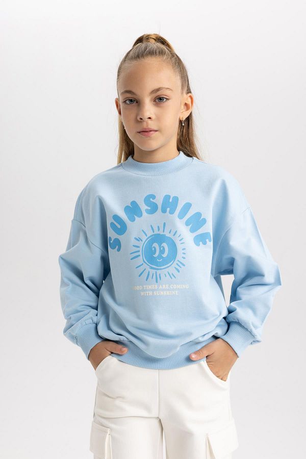 DeFacto-Dievčenská mikina Regular Fit Crew Neck 1