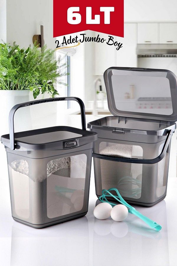 Nandy Home-ميجا باي 6 لتر دقيق، باليات، حاوية منظف 2 قطعة شفاف وانثراسيت 1