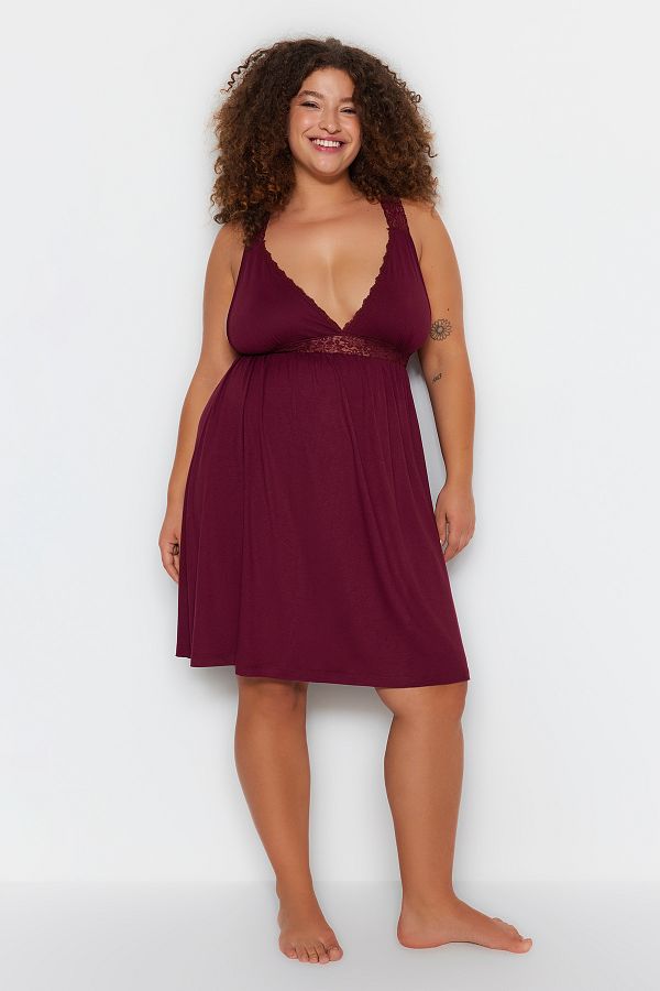 Trendyol Curve-Burgunderrotes Nachthemd aus gestrickter Spitze TBBSS22GC0050 1