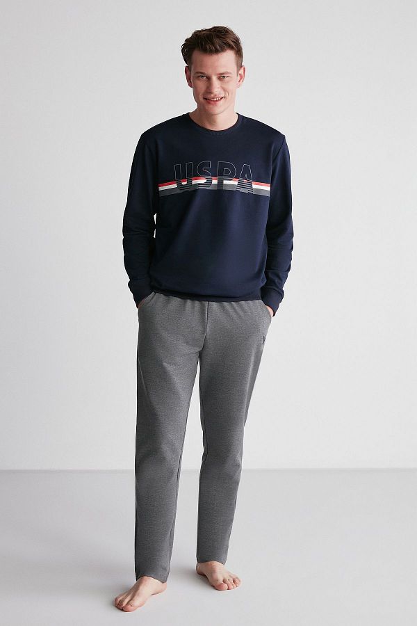 U.S. Polo Assn. Us Polo Assn. 18710 Men s Pajama Set Navy Blue Round Neck Long Sleeve Trendyol