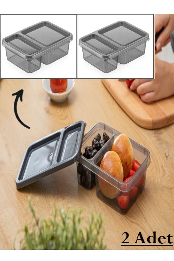 Bayev-2 Compartment Storage Container Ak546 - Lunch Box Breakfast Snack Bowl Box with Lid 1