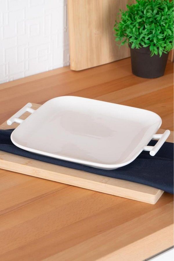 Digithome-Acar Bianco Perla Porcelain Serving Plate with Handle Rectangular White 27,5 Cm - Sct-05383 C320.033 1