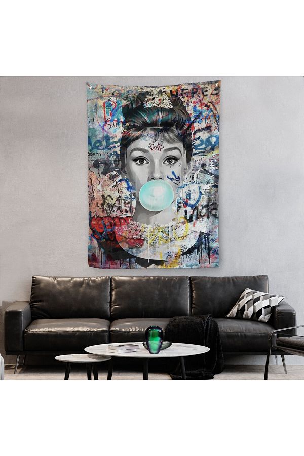 Doğal Tercih-Audrey Hepburn Banksy Style Wall Art Ciklet Poster, Hepburn Wall Cloth - Rug-5319 1