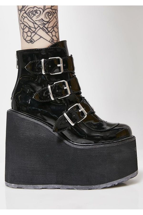 DarkellaStore Demonia Swing 105 Patent Leather Platform Boots Trendyol