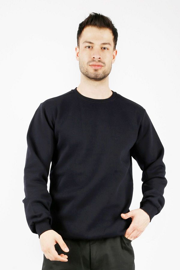 Uniprom Crew Neck Sweatshirt Thick Fabric Ribbed Navy Blue Men s Trendyol