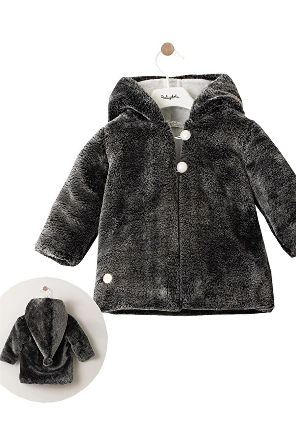 Babydola Kız Bebek Kapşonlu Tüylü Peluş Mont