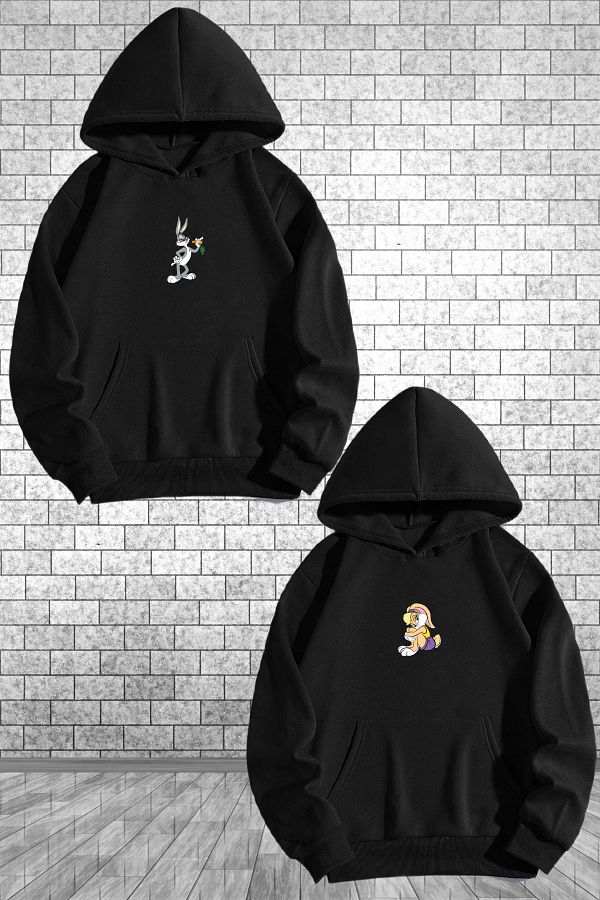 AMMA Unisex Bugs Bunny Printed Lover Couple Combination Set of 2 Cotton Raised Sweat