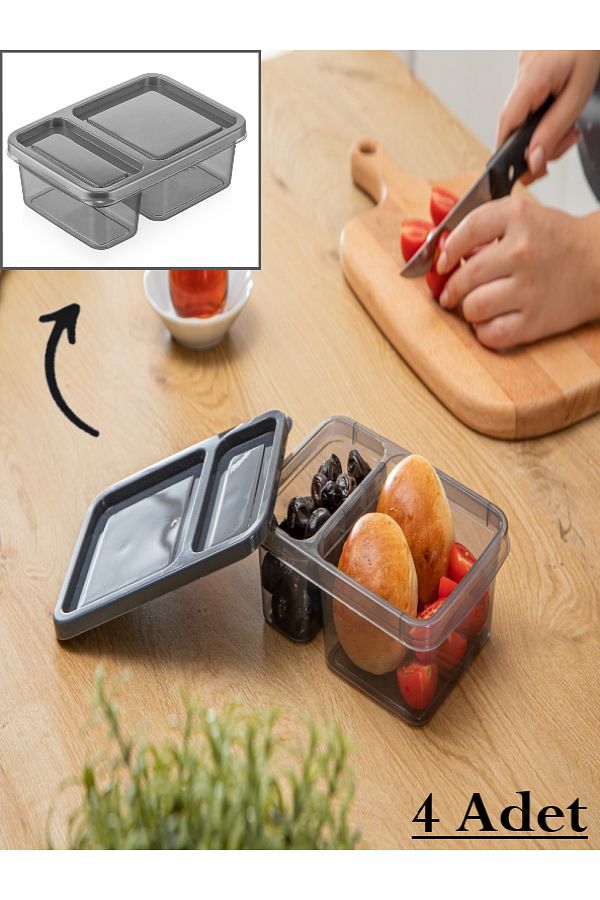 Bayev-4 Pieces AK546 2 Compartments Storage Container Lunch Box Breakfast Organizer Snack Bowl 1
