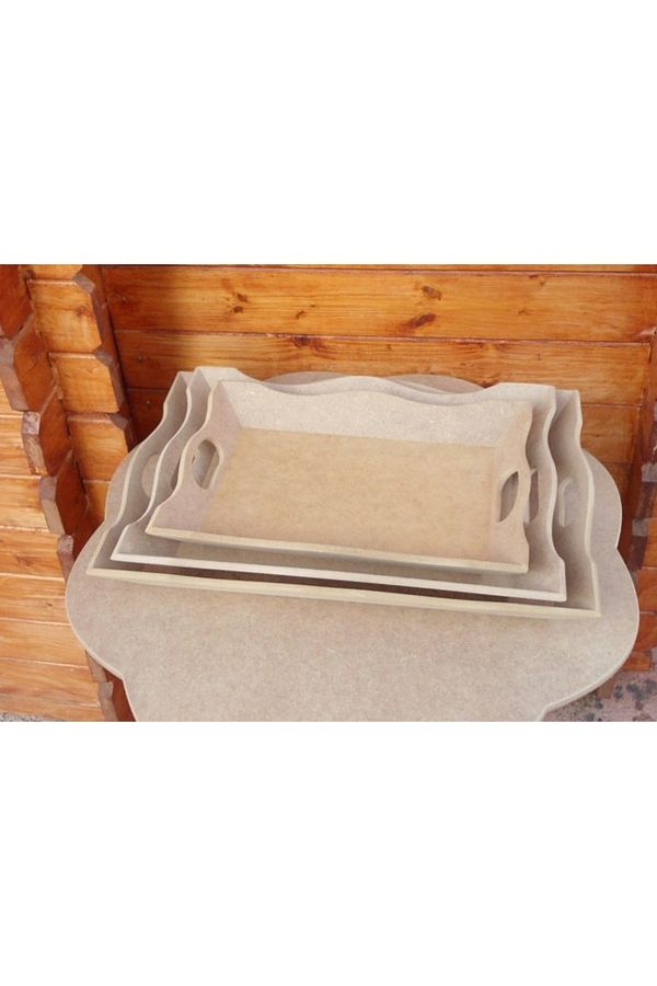 SELENA-Raw Wood Angled Tray Set of 3 - Decorative Tray 3 Piece 1