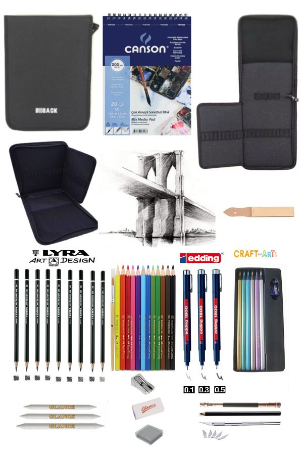 GLANCE-Canson Sketchbook Lyra Graduated Craft 6-Piece Jumbo Metallic Curry Color Bback 2-Layer Sketch Bag 1