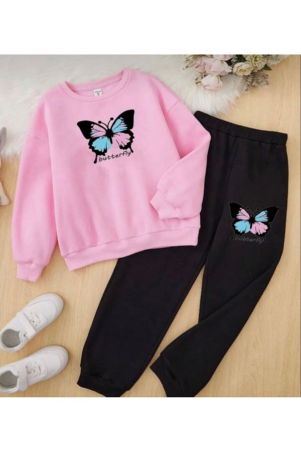 Koklonmoda Girl s Tracksuit Set with Butterfly Print Trendyol