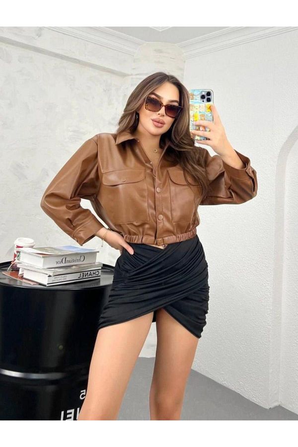 Rose gold leather jacket top
