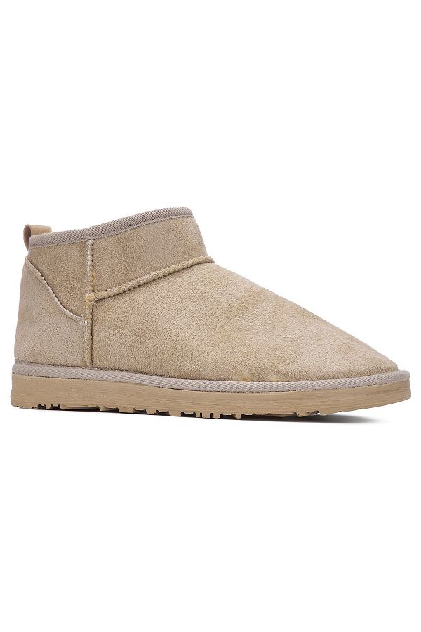 İmerShoes-Mini cizme bej - piele intoarsa cu model, talpa joasa si blana U19 1