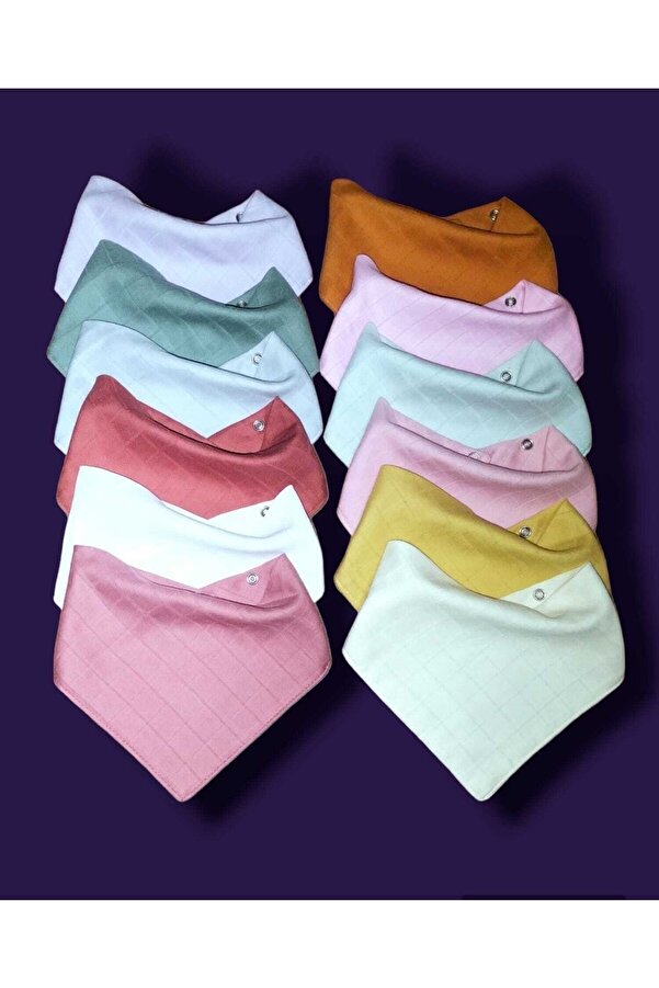 sağel %100pamuk 12li Müslin Yakalık Mama Önlüğü, Fular Çift Katlı Iki Çıtçıtlı Umay Kız Bebek(FULAR,SALYA)