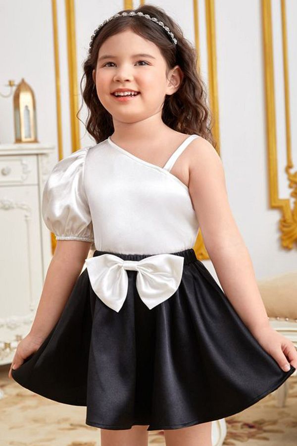 Girls dress white top black hot sale bottom